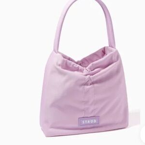 Staud Felix Tote in leather/nylon. Lilac color. 
Toggle detail; adjustable size